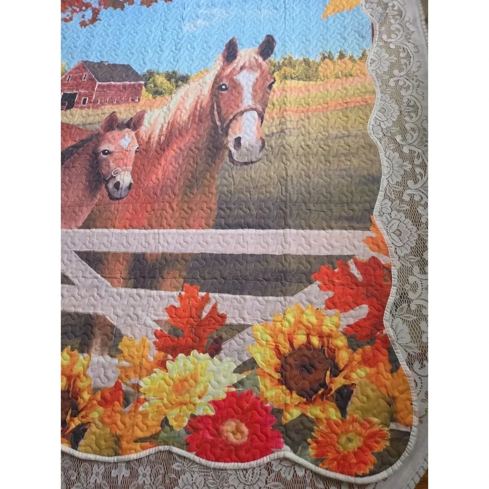 Horse Themed Quilted Throw Blanket 50